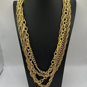 Multi stranded Gold Tone Necklace Chain Link Big Bold Statement Necklace Mobwife